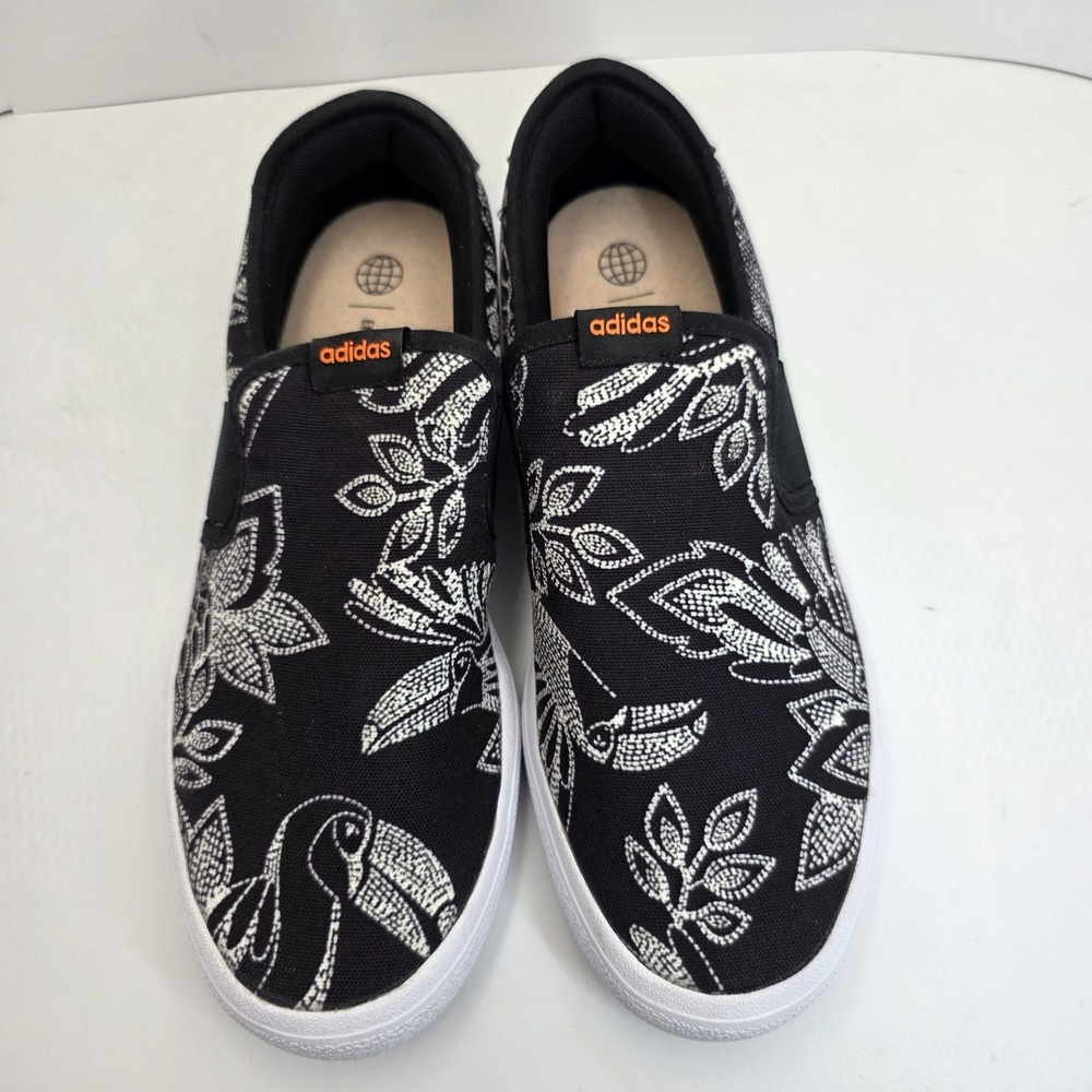 Adidas Vulc Raid3r Slip On Mens 7 Black White Floral Skate Casual Shoes Womens 8